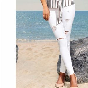 Marciano Mid-Rise Destroyed White Skinny Jeans